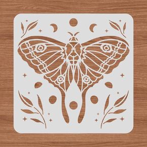 BENECREAT 12x12" Moth Plastic Stencils Moon Star Grass Drawing Templates for Wood Wall Painting and Scrapbooking