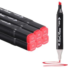PATIKIL Dual Tip Alcohol Art Markers, 6 Pcs Black Barrel Alcohol Markers with Brush Tip and Fine Tip for Illustration Artist Adult Coloring Drawing Permanent Sketching, Yellow