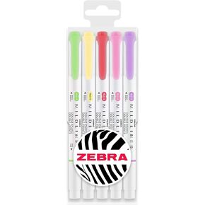 Zebra Mildliner Creative Marker Highlighter Pens - Double Ended - Chisel & Bullet Tip - Wallet Set of 5 (Assorted)