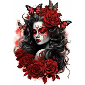 DIY 5D Diamond Art Painting Kits for Adults Round Black and Red Sugar Skull Girl Red Rose Butterfly Full Drill Canvas Gems Cross Stitch Art Kit Painting by Diamond Mosaic Craft 30x40cm(2)