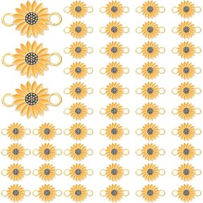 50Pcs Daisy Flower Connectors Charms Sunflower Links Pendant Yellow Flower Alloy Charms for Jewelry Bracelets Necklace Earrings Making DIY Craft Supplies