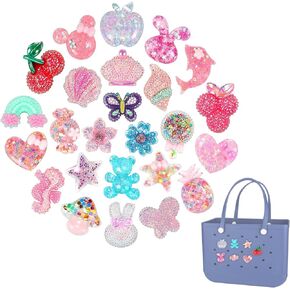 Bag Charms for Bogg Bag Accessories 25PCS Bling Acrylic Decorative Bogg Bag Charms for Beach Tote Rubber Bag Accessories