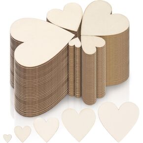 300Pcs 5 Sizes Unfinished Wooden Heart Ornaments Assortment Kit DIY Wooden Ornaments Blank Wood Heart Pieces Unpainted Wooden Heart Cutouts for Crafts Valentines Day Christmas Wedding Party