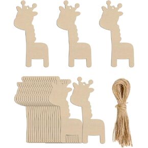 20pcs Giraffe Shape Wooden Cutouts DIY Crafts Embellishments Cute Giraffe Unfinished Wood Tags Ornaments for Wedding Birthday Baby Shower Decoration