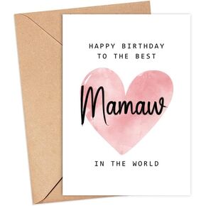 Happy Birthday Mamaw Card - Mamaw Birthday Greeting Card - Mother's Day Gift - 5 x 7 inches - Pink Modern Letter Print