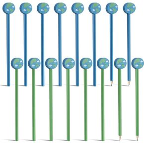 16 Pcs Earth Day Pencils with Globe Eraser Toppers, Wood Graphite World Globe Pencils Novelty Funny Tellurion Pencils for Students Kids Adults Gifts School Office Decoration Party Supplies