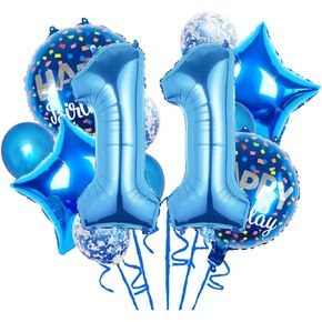 Balloons, 11 pcs Foil Balloons 11 Year Old for 11th Birthday Party Supplies Decoration， Confetti Balloon Kids Party Balloons Birthday Party Supplies 11 Years Old Birthday Balloon for Kids (11th, Blue)