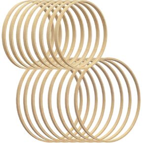 Worown 16 Pack Wooden Hoops, Bamboo Rings for Crafts, Wooden Bamboo Floral Hoop for Making Wedding Wreath Decor and Wall Hanging Crafts (10" & 12")