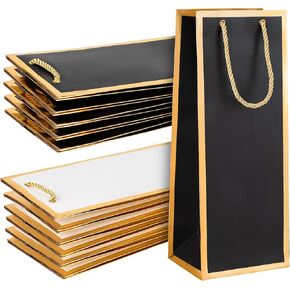 Wine Bags 12ct - Wine Gift Bag 12 Pack, Colorful Gold Foil Stamped Wine Bag with Handles, 4 Beautiful Designs (12ct Black and White)