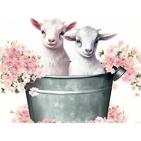 EATUKYIC Diamond Gem Craft Painting Kits Cute Goats in an Old Fashioned Bucket Diamond Art Kits for Adults Animal DIY Full Round Drill Painting for Room Decor Wall Decor 12x16 inch
