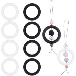 DICOSMETIC 12Pcs Silicone Bead Ring Black Focal Frame Silicone Silicone Beadable O Rings for Keychain Jewelry Making Hanging Ornament, 65x10mm