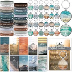 Cunno 25 Set Christian Bible Verse Keychains Bible Emergency Numbers Bookmark Motivational Religious Scripture Wristbands Bracelets for Women Men Easter Church Favors Pastor's Wife Appreciation