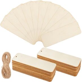 50Pcs Large Wood Bookmark Blanks 6x2 Inch Wood Blank Bookmarks Unfinished Wooden Gift Tags with 39.4 Feet/12m Cord Book Mark Making Kits for Painting Staining DIY Book Marks Craft Party Decor
