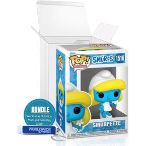 Worldwide Nutrition Bundle Compatible with Funko Smurfs Smurfette with Flower 1516 Vinyl Figure - Multicolor, 3.75 inches Funko Collectible Merchandise with Protector Case and Multi-Purpose Key Chain