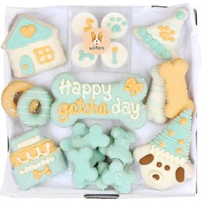Wufers Dog Birthday Dog Cookie Box | Handmade Hand-Decorated Dog Treats | Dog Gift Box Made with Locally Sourced Ingredients | 10+ Cookies (Gotcha Day)