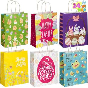 JOYIN 24 Pcs Easter Gift Bags with Handle for kids Easter Egg Hunts, Large Party Favors Candy Goodie Treat Bags Bulk Gift Wrapping