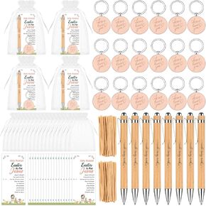 18 Sets Christian Gifts Bulk Jesus Loves You Bamboo Rectrable Ballpoint Pens with Wooden Keychain Religious Christmas Cards Church Gifts Sunday School Class Prizes Party Favors