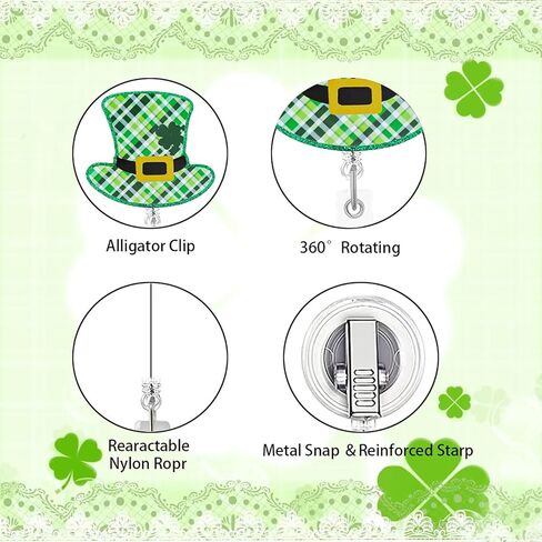 St.Patrick’s Day Lucky Clover Badge Holder,Green Glitter Badge Reel with Star Design Cute Badge Reel with Alligator Clip St.Patrick’s Day ID Name Tag Badge Holder for Nurse Teacher Office Staff in Kuwait