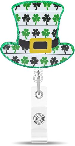 St.Patrick’s Day Lucky Clover Badge Holder,Green Glitter Badge Reel with Star Design Cute Badge Reel with Alligator Clip St.Patrick’s Day ID Name Tag Badge Holder for Nurse Teacher Office Staff in Saudi Arabia