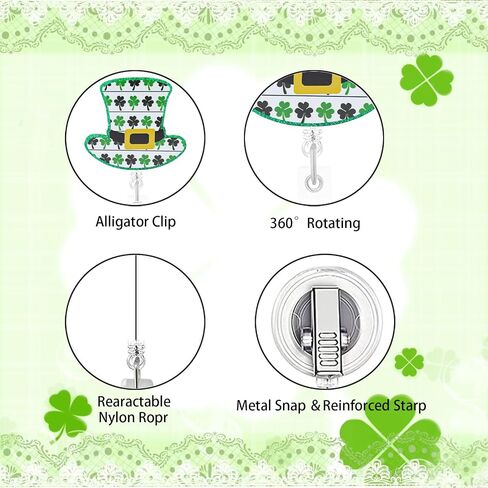 St.Patrick’s Day Lucky Clover Badge Holder,Green Glitter Badge Reel with Star Design Cute Badge Reel with Alligator Clip St.Patrick’s Day ID Name Tag Badge Holder for Nurse Teacher Office Staff in Saudi Arabia