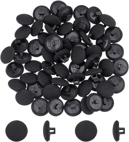 SUPERFINDINGS 80Pcs Black Satin Cloth Buttons Mushroom Fabric Covered Buttons with Plastic Shank 12mm/0.5inch Round Buttons with 1 Hole for Wedding Dress Suits DIY Sewing in Saudi Arabia