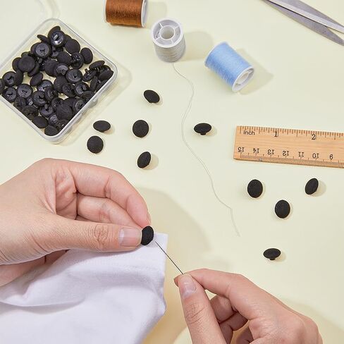 SUPERFINDINGS 80Pcs Black Satin Cloth Buttons Mushroom Fabric Covered Buttons with Plastic Shank 12mm/0.5inch Round Buttons with 1 Hole for Wedding Dress Suits DIY Sewing in Saudi Arabia