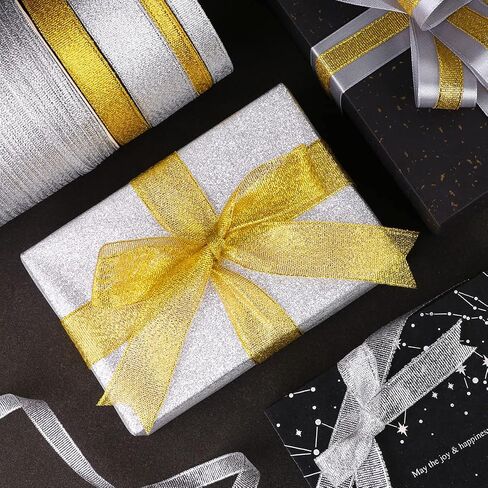 الشريط الفضي اللامع المعدني 1/4inch 50 ياردات تول شريط لشرائط النسيج التغليف الأزهار ، الحرف ، الحرف ، حفل زفاف العيد حفلات زخرفة ديي الحرف اليدوية باقة رقيقة سباركلي in Saudi Arabia