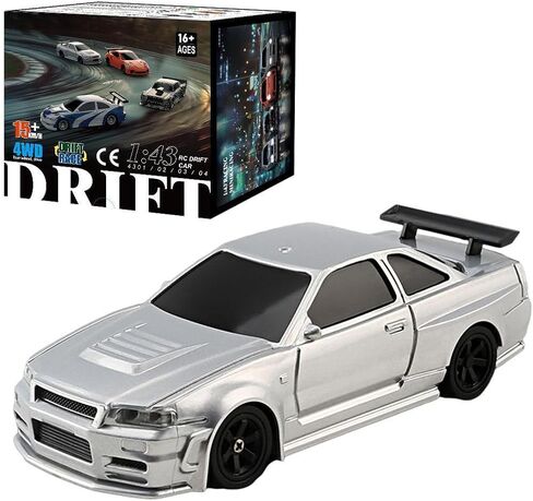 RC Drift Car, 1/43 Scale 2.4G Full Proportional RC Electric Mini Racing Drift Car Model with Lights Kit，RC Model Cars Gifts for Adults (RTR Version/Silver) in Kuwait
