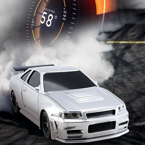 RC Drift Car, 1/43 Scale 2.4G Full Proportional RC Electric Mini Racing Drift Car Model with Lights Kit，RC Model Cars Gifts for Adults (RTR Version/Silver) in Kuwait