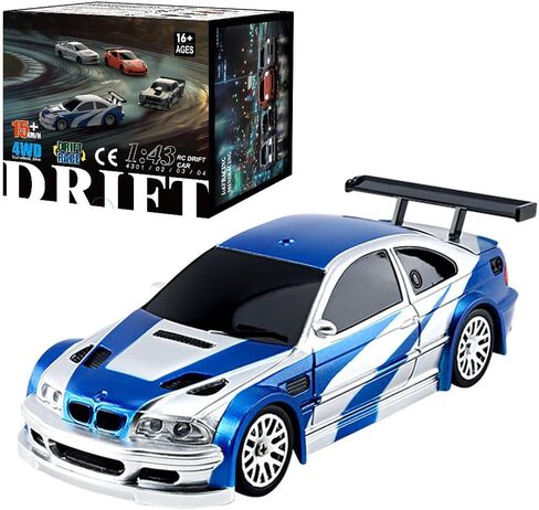 RC Drift Car, 1/43 Scale 2.4G Full Proportional RC Electric Mini Racing Drift Car Model with Lights Kit，RC Model Cars Gifts for Adults (RTR Version/Silver) in Kuwait
