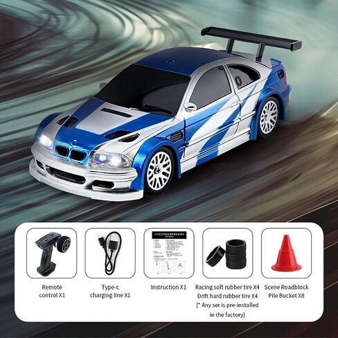 RC Drift Car, 1/43 Scale 2.4G Full Proportional RC Electric Mini Racing Drift Car Model with Lights Kit，RC Model Cars Gifts for Adults (RTR Version/Silver) in Kuwait