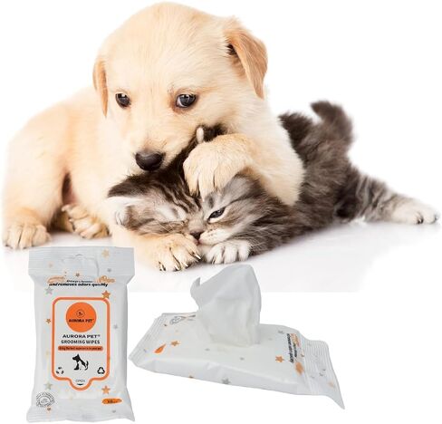 Aurora Pet Wipes – 100% Natural, Plant-Based Hypoallergenic Grooming Wipes for Dogs & Cats (60-Count Travel Pack) in Saudi Arabia