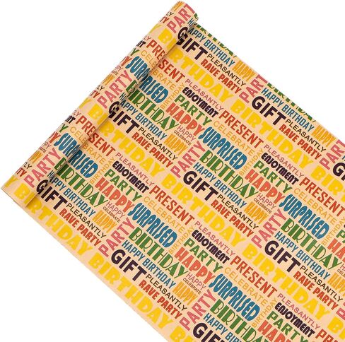 ZJHiome Birthday Wrapping Paper Roll 17Inch X 49Feet Happy Birthday Kraft Wrapping Paper Brown Kraft Gift Wrap Paper for Kids Men Women Birthday Present Packing(Colorful) in Saudi Arabia