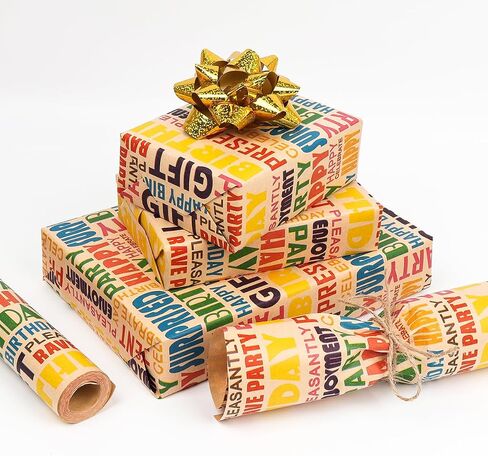 ZJHiome Birthday Wrapping Paper Roll 17Inch X 49Feet Happy Birthday Kraft Wrapping Paper Brown Kraft Gift Wrap Paper for Kids Men Women Birthday Present Packing(Colorful) in Saudi Arabia