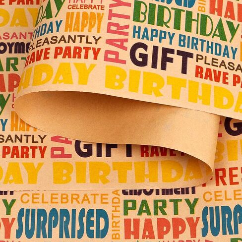 ZJHiome Birthday Wrapping Paper Roll 17Inch X 49Feet Happy Birthday Kraft Wrapping Paper Brown Kraft Gift Wrap Paper for Kids Men Women Birthday Present Packing(Colorful) in Saudi Arabia