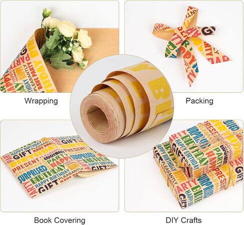 ZJHiome Birthday Wrapping Paper Roll 17Inch X 49Feet Happy Birthday Kraft Wrapping Paper Brown Kraft Gift Wrap Paper for Kids Men Women Birthday Present Packing(Colorful) in Saudi Arabia