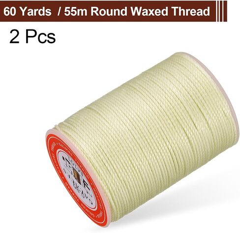 uxcell Round Leather Sewing Waxed Thread, 55m / 60 Yards Polyester Wax String, 0.80mm Wax Stitching Cord for Leather Crafts, Bookbinding, Bracelets Braided, White, 2pcs in Saudi Arabia