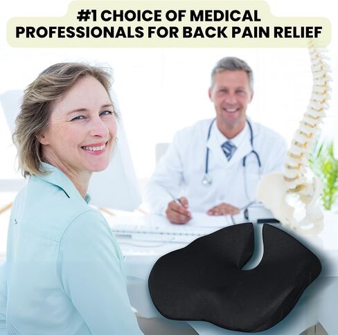 Pressure Relief Seat Cushion for Tailbone Pain – X Large Office Chair Cushion for Butt, Back Pain, Coccyx & Sciatica Pain Relief Pillow. Memory Foam Seat Cushions for Office Chairs. Extra Cover(Black) in Kuwait