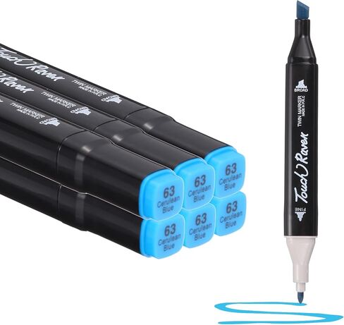 PATIKIL Dual Tip Alcohol Art Markers, 6 Pcs Black Barrel Alcohol Markers with Brush Tip and Fine Tip for Illustration Artist Adult Coloring Drawing Permanent Sketching, Yellow in Saudi Arabia