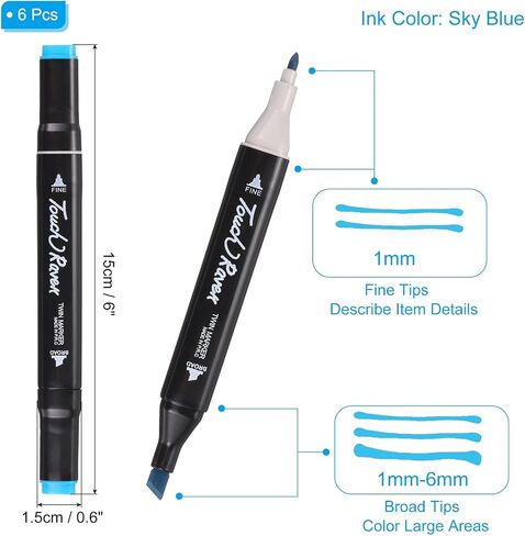 PATIKIL Dual Tip Alcohol Art Markers, 6 Pcs Black Barrel Alcohol Markers with Brush Tip and Fine Tip for Illustration Artist Adult Coloring Drawing Permanent Sketching, Yellow in Saudi Arabia