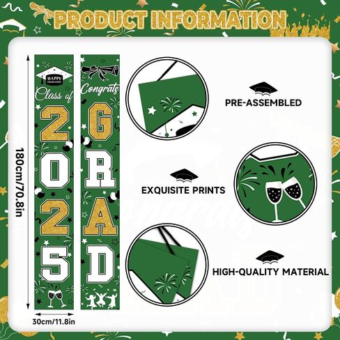 Graduation Decorations Class of 2025 Green Gold Graduation Party Decorations Include Graduation Backdrop, Congrats Grad Banner, Door Banner, 2025 Foil and Latex Balloons for Graduation Party Supplies in Saudi Arabia