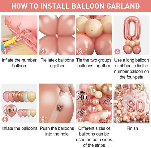 80th Birthday Decorations for Women,Rose Gold 80th Birthday Balloon Arch Garland Kit With Happy 80th Birthday Number 80 Foil Balloons,Happy Birthday Banner for Women 80th Birthday Party Decoration in Kuwait