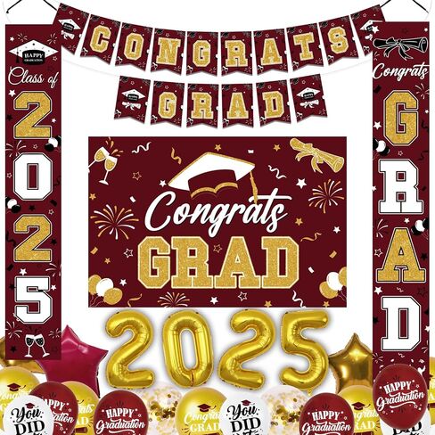 Graduation Decorations Class of 2025 Green Gold Graduation Party Decorations Include Graduation Backdrop, Congrats Grad Banner, Door Banner, 2025 Foil and Latex Balloons for Graduation Party Supplies in Saudi Arabia