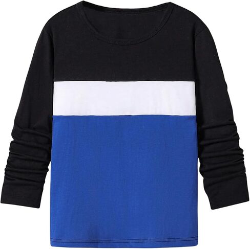 Boy's Color Block Long Sleeve T Shirt Crew Neck Casual Fall Tee Tops Pullovers in Saudi Arabia