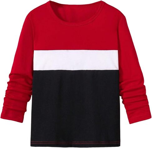 Boy's Color Block Long Sleeve T Shirt Crew Neck Casual Fall Tee Tops Pullovers in Saudi Arabia