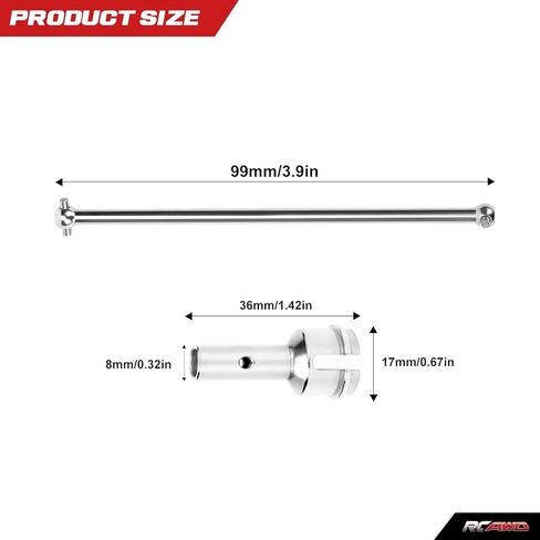 RCAWD Dogbone 91mm & Wheel Axle Rear for ARRMA 6S 1/7 Infraction Felony & Limitless Roller, 1/8 Typhon 6S &Roller Upgrades Parts, Drive Shaft Hop Ups for#ARAC4031,#AR310456, #ARAC9411#AR310431 Silver in Saudi Arabia