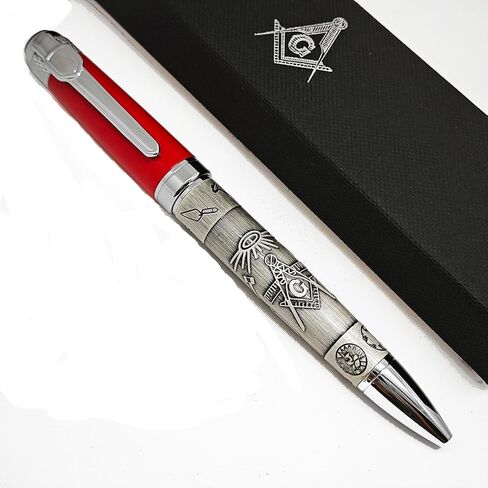 Masonic Symbols Noblest Ancient Silver Heavy Weight Silvery Clip Masonic Writing Ballpoint Pen With Gift Box (Blue) in Saudi Arabia