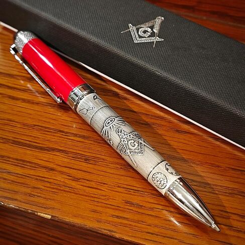Masonic Symbols Noblest Ancient Silver Heavy Weight Silvery Clip Masonic Writing Ballpoint Pen With Gift Box (Blue) in Saudi Arabia