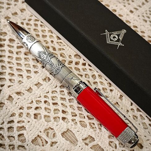 Masonic Symbols Noblest Ancient Silver Heavy Weight Silvery Clip Masonic Writing Ballpoint Pen With Gift Box (Blue) in Saudi Arabia