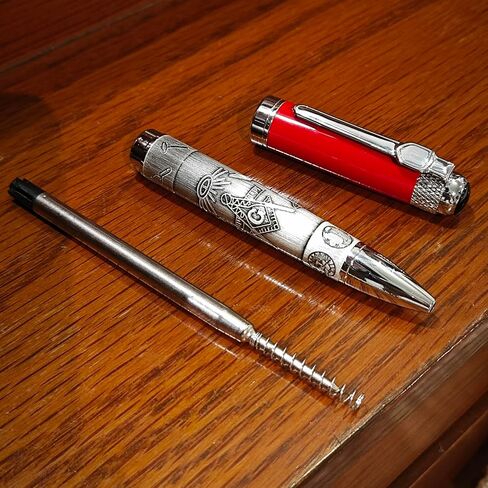 Masonic Symbols Noblest Ancient Silver Heavy Weight Silvery Clip Masonic Writing Ballpoint Pen With Gift Box (Blue) in Saudi Arabia